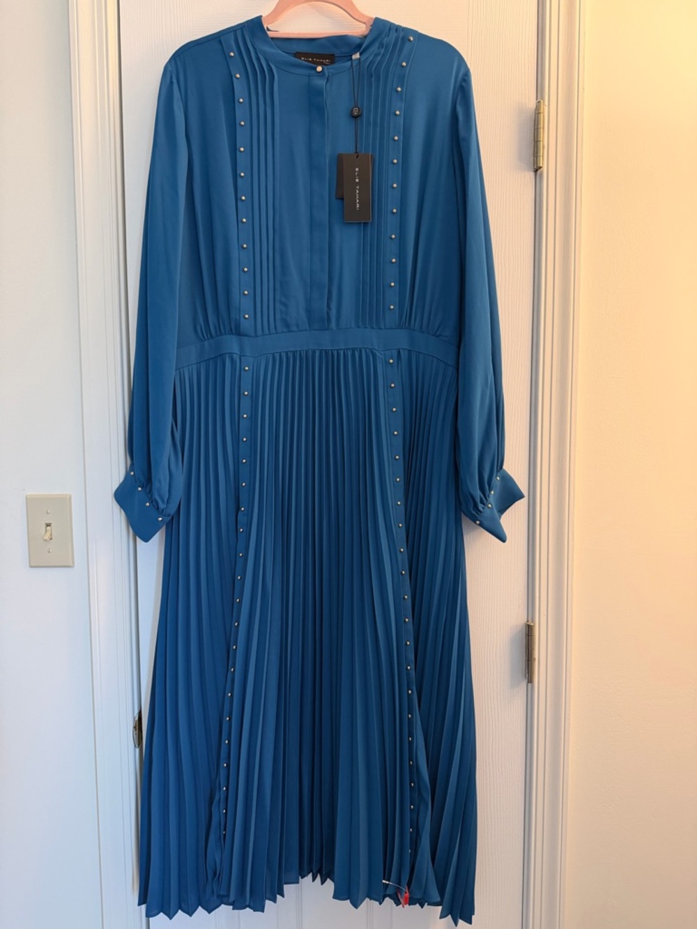 NWT Elie Tahari The Alania Pleated Midi-Dress Blue Stone Color, Size 16 - Picture 2 of 11
